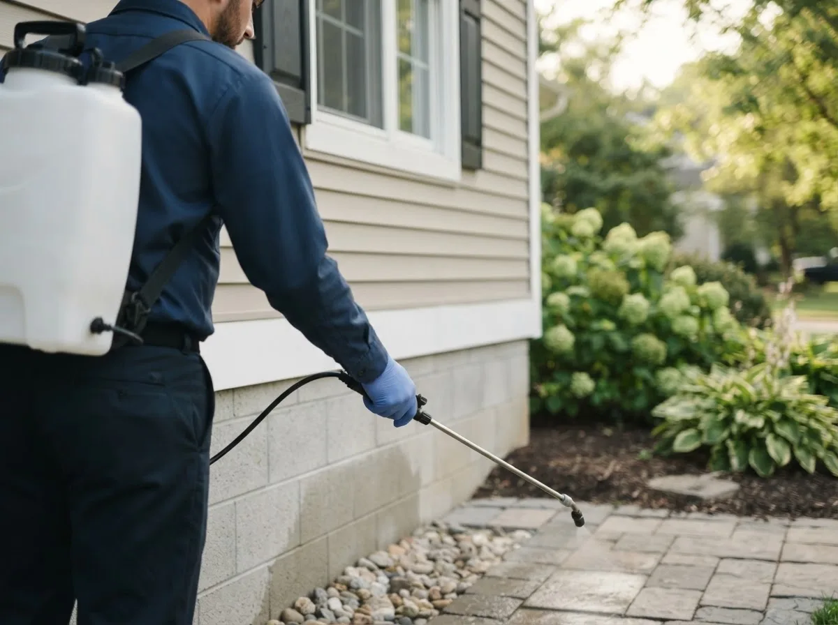 Pest control technician inspecting a home in Rochelle, TX